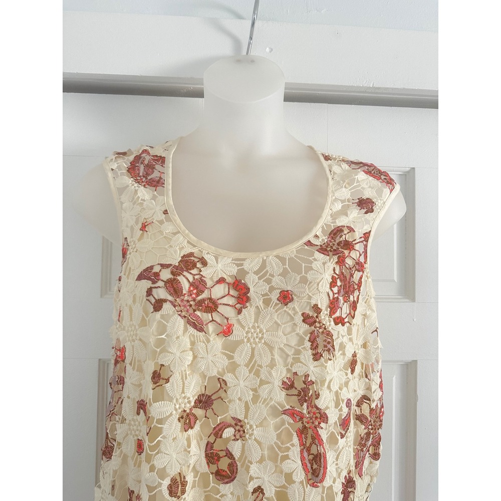 Free People Lilly Lace Maxi Dress Ivory Red Paisley Floral Crochet OB1524608 M - Picture 5 of 7